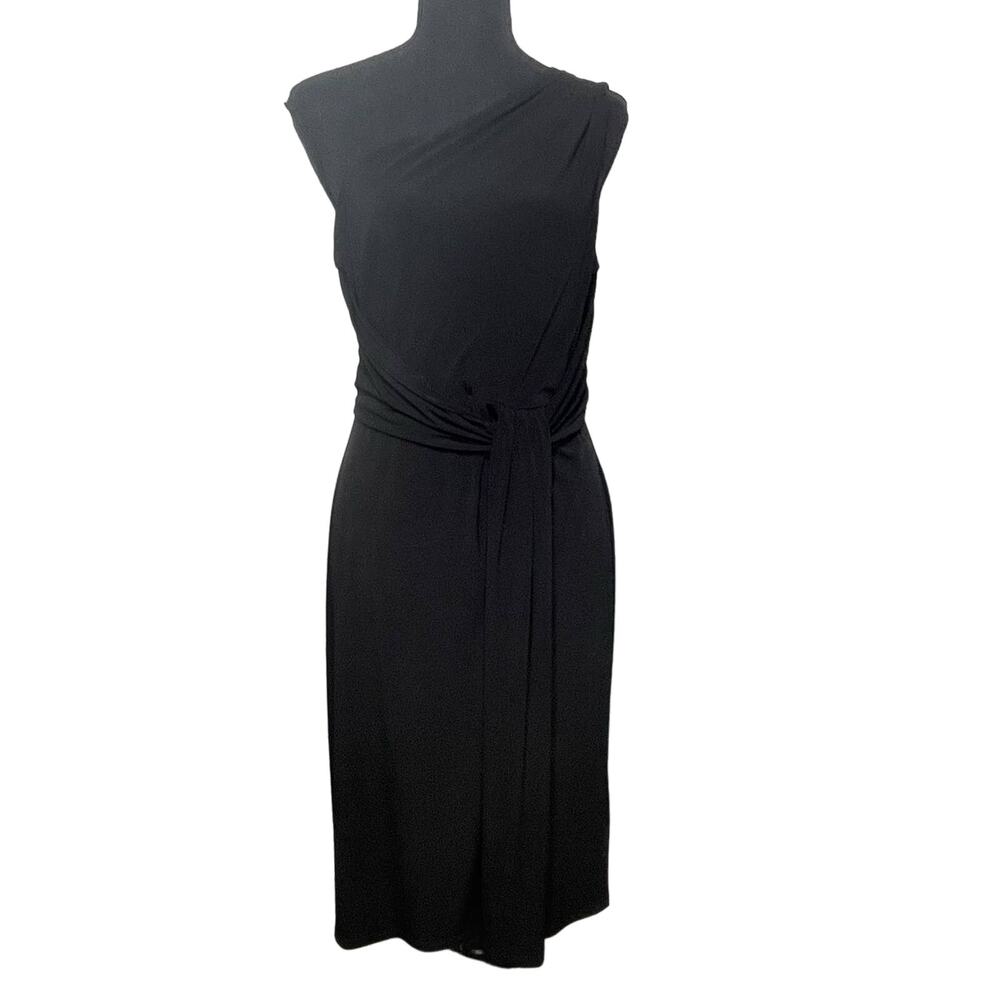Connected Apparel Midi Dress One Shoulder Wrap Sleeveless Stretch Black 10